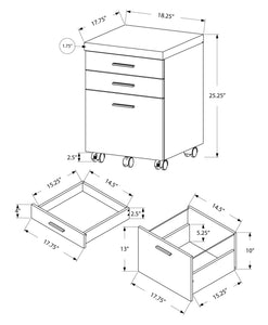 17.75" x 18.25" x 25.25" Dark Taupe Black Particle Board 3 Drawers  Filing Cabinet