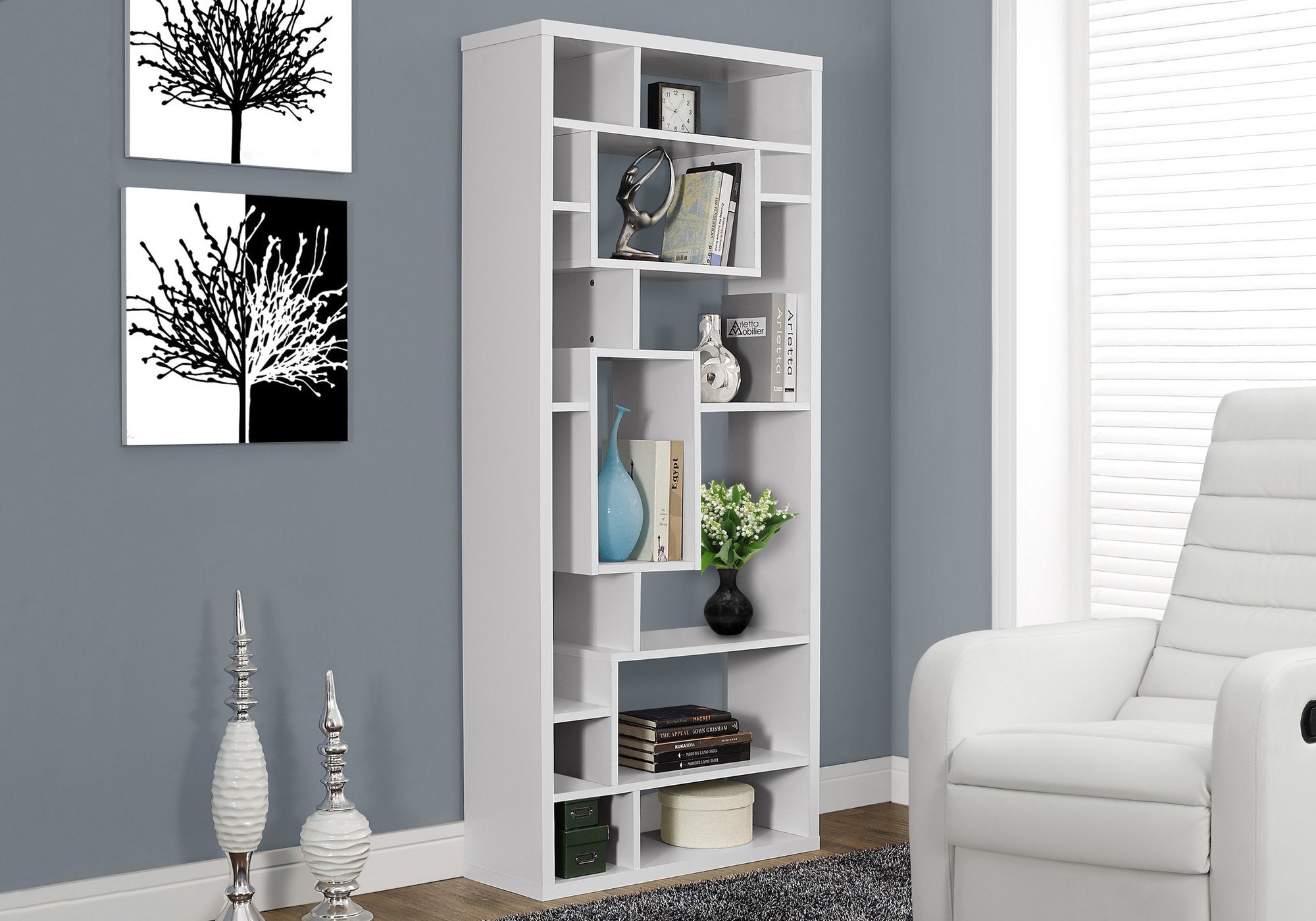 11.75" x 31.5" x 72" White Particle Board Hollow Core  Bookcase