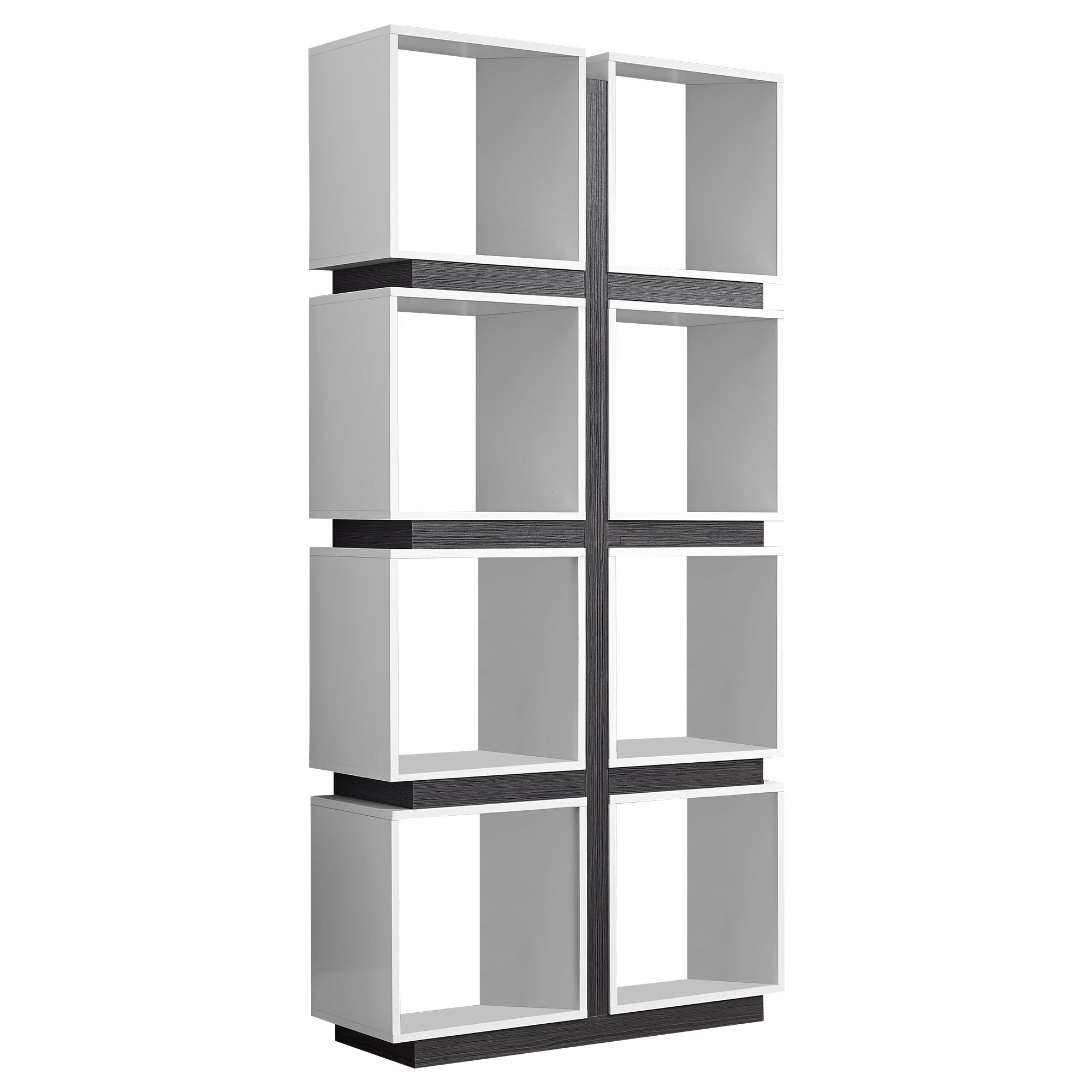 12" x 33.5" x 71.25" White Grey Particle Board Hollow Core  Bookcase With A Hollow Core