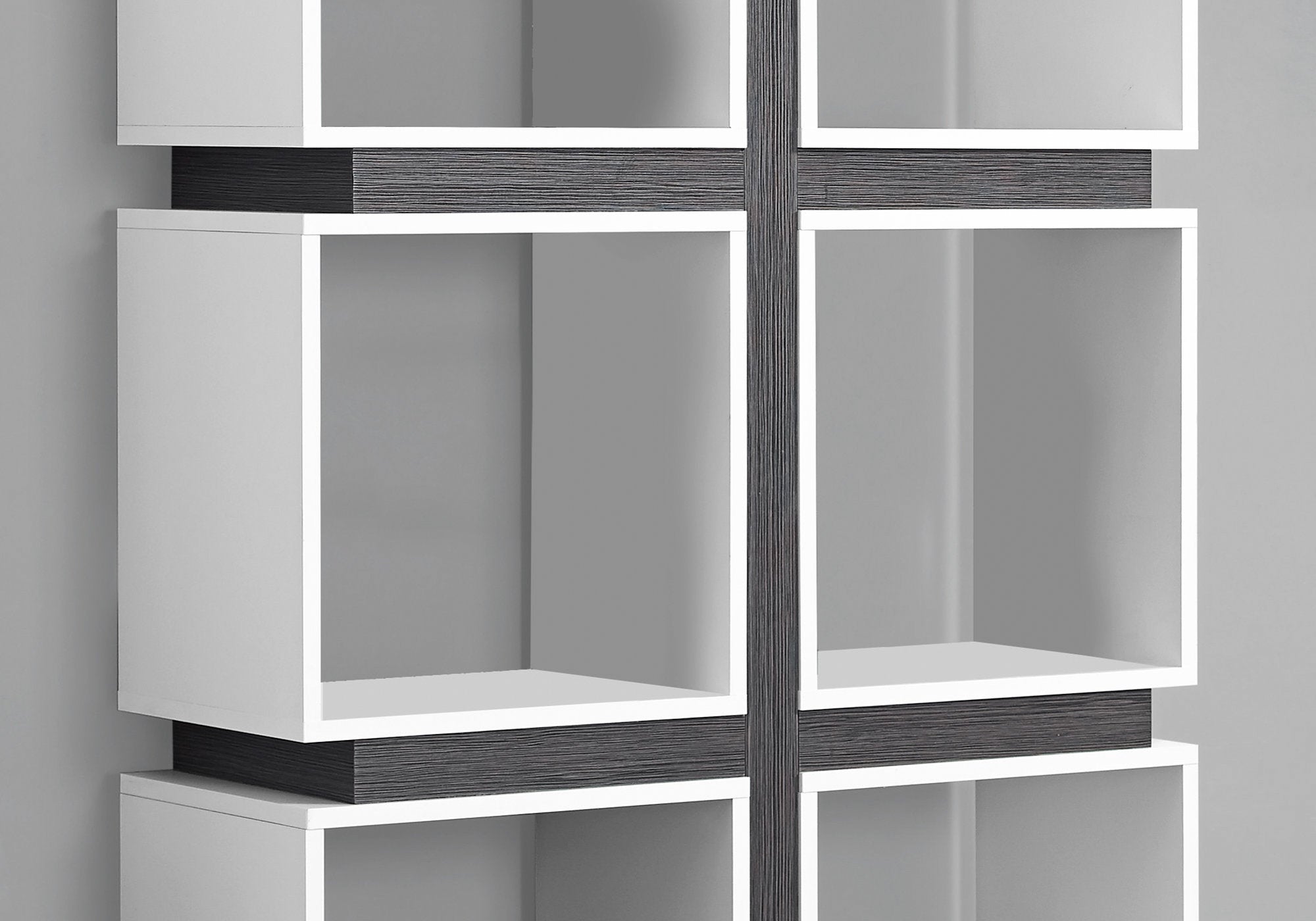 12" x 33.5" x 71.25" White Grey Particle Board Hollow Core  Bookcase With A Hollow Core