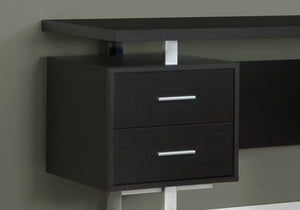 23.75" x 60" x 30.25" Cappuccino Silver Particle Board Hollow Core Metal  Computer Desk With A Hollow Core