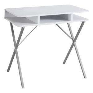 19.75" x 31.5" x 29.75" White Silver Metal  Computer Desk