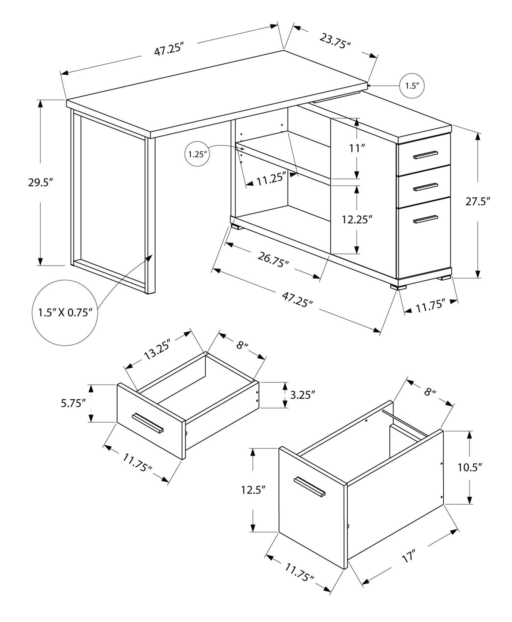 47.25" x 47.25" x 29.5" White Silver Particle Board Hollow Core Metal  Computer Desk With A Hollow Core