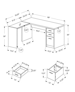 55.25" x 60" x 30" White Clear Particle Board Glass Hollow Core  Computer Desk