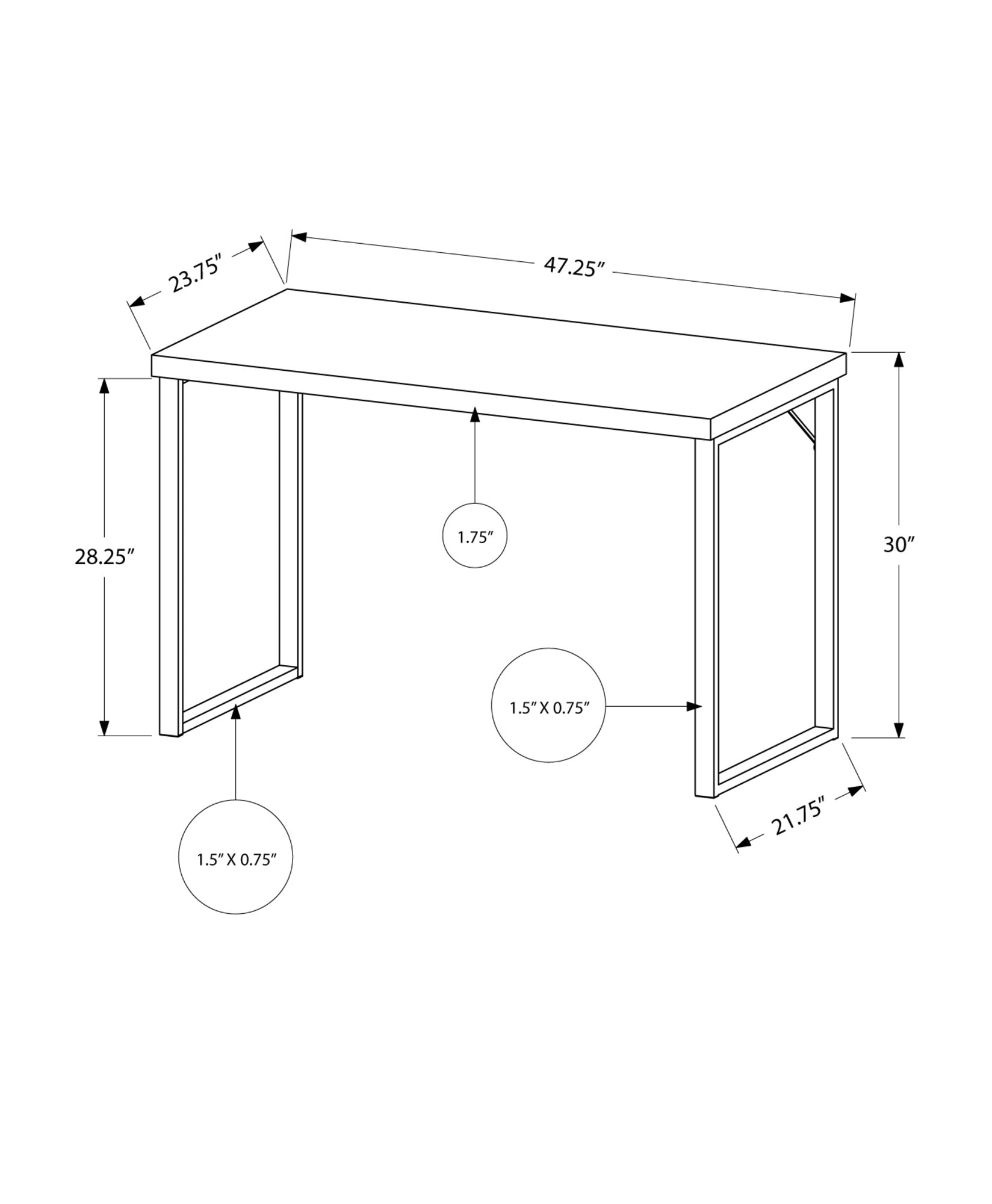 23.75" x 47.25" x 30" Dark Taupe Silver Particle Board Hollow Core Metal  Computer Desk