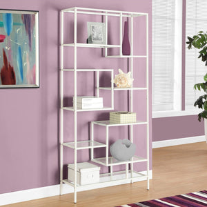 12" x 32" x 72" White  Clear  Tempered Glass  Metal   Bookcase