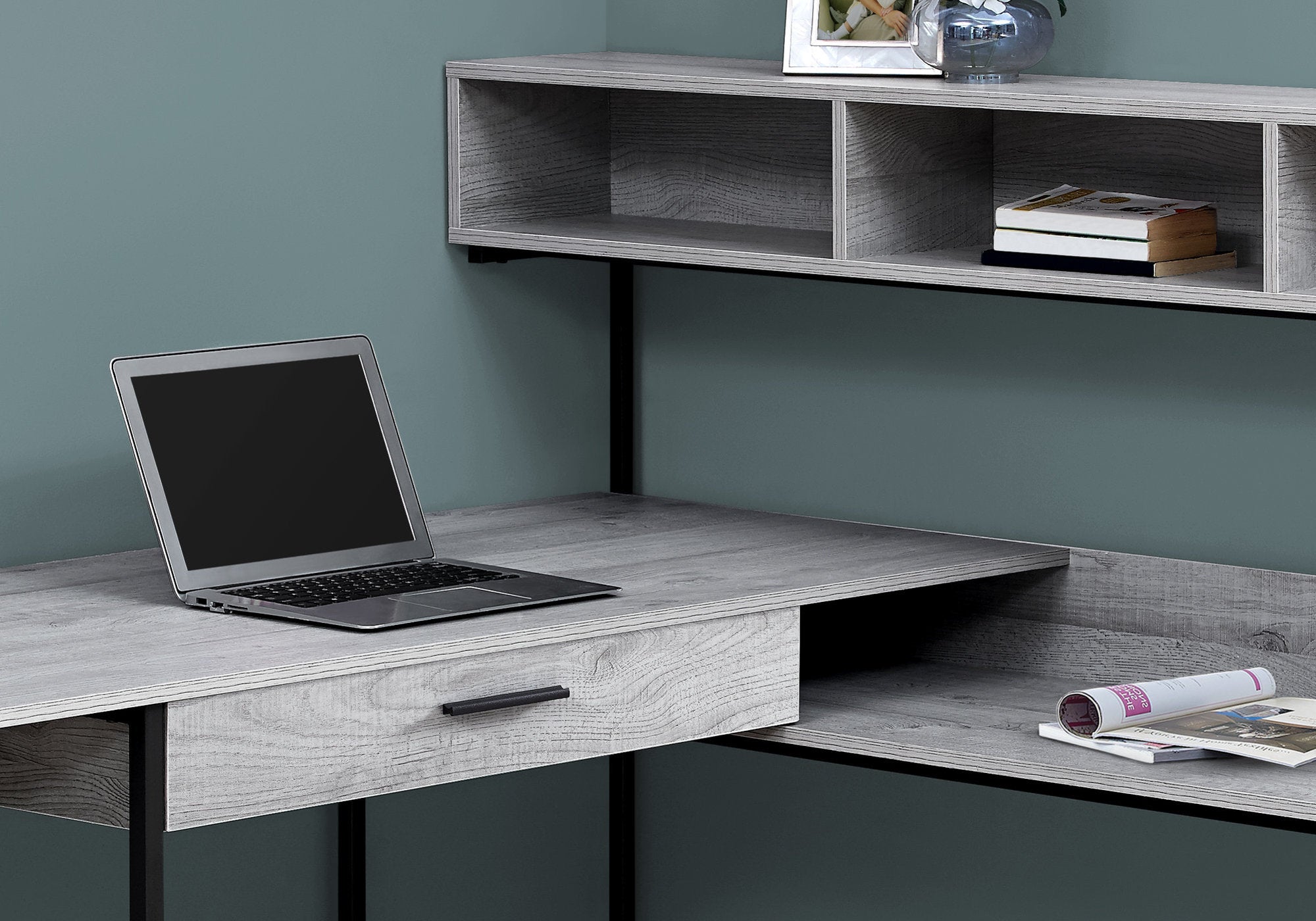 59" x 59" x 47.25" Grey Black Metal  Corner Computer Desk