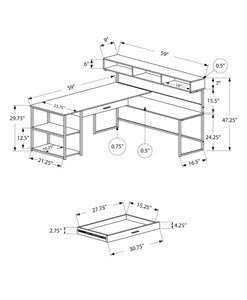 59" x 59" x 47.25" Taupe Black Metal  Corner Computer Desk