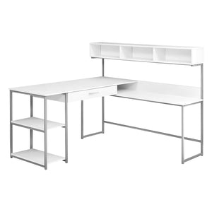 59" x 59" x 47.25" White Silver Metal  Corner Computer Desk