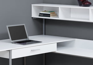59" x 59" x 47.25" White Silver Metal  Corner Computer Desk
