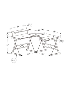 23" x 57" x 36" Black Metal Corner with Tempered Glass - Computer Desk