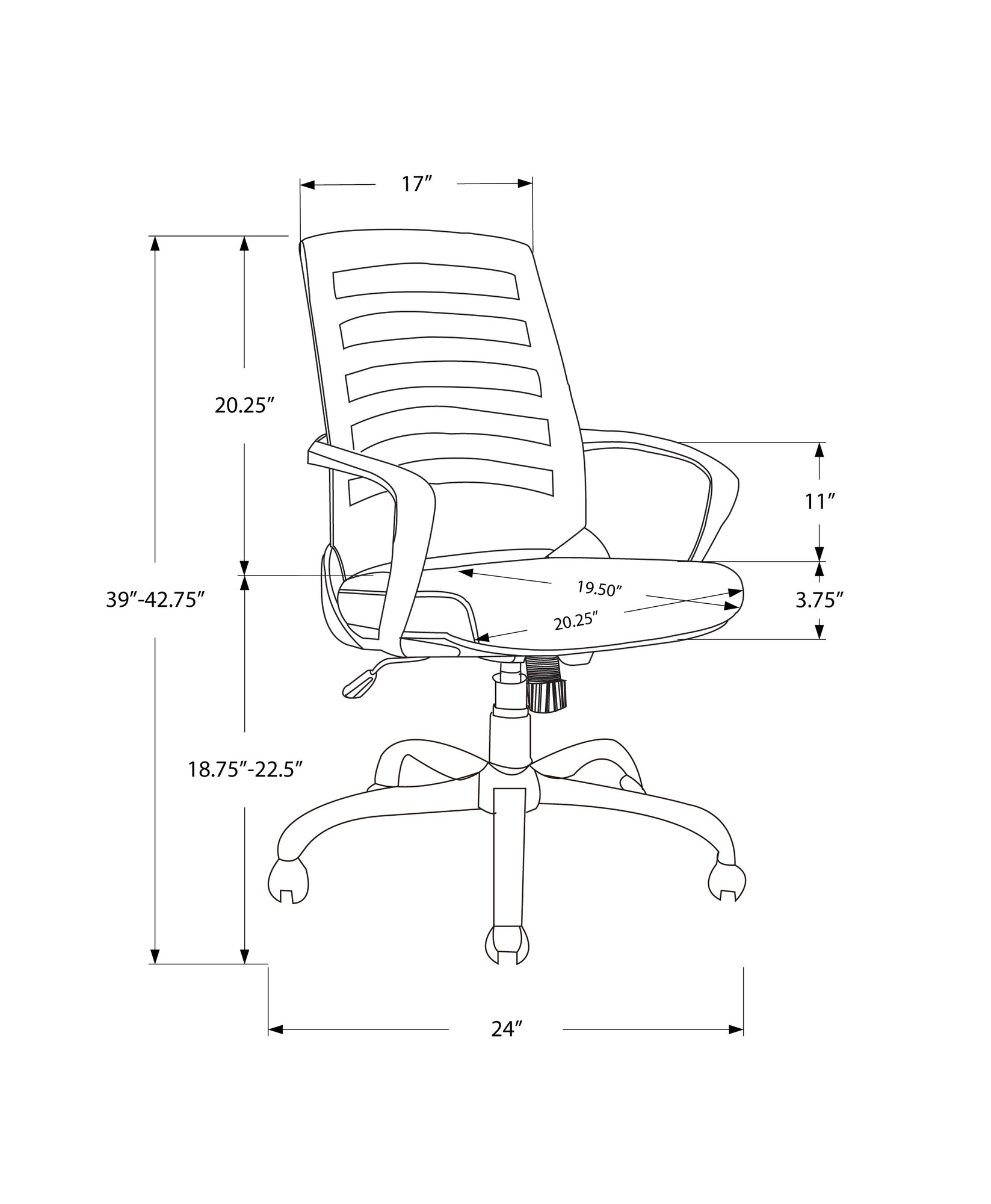 24.25" x 24" x 39" White Grey Foam Metal Nylon  Multi Position Office Chair