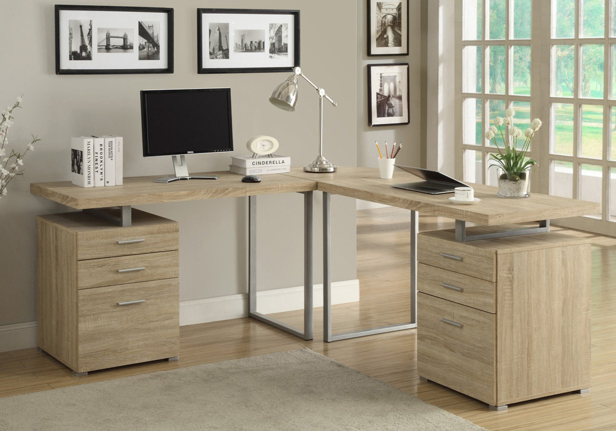 23.75" x 47.25" x 30" Natural Silver Particle Board Hollow Core Metal  Computer Desk