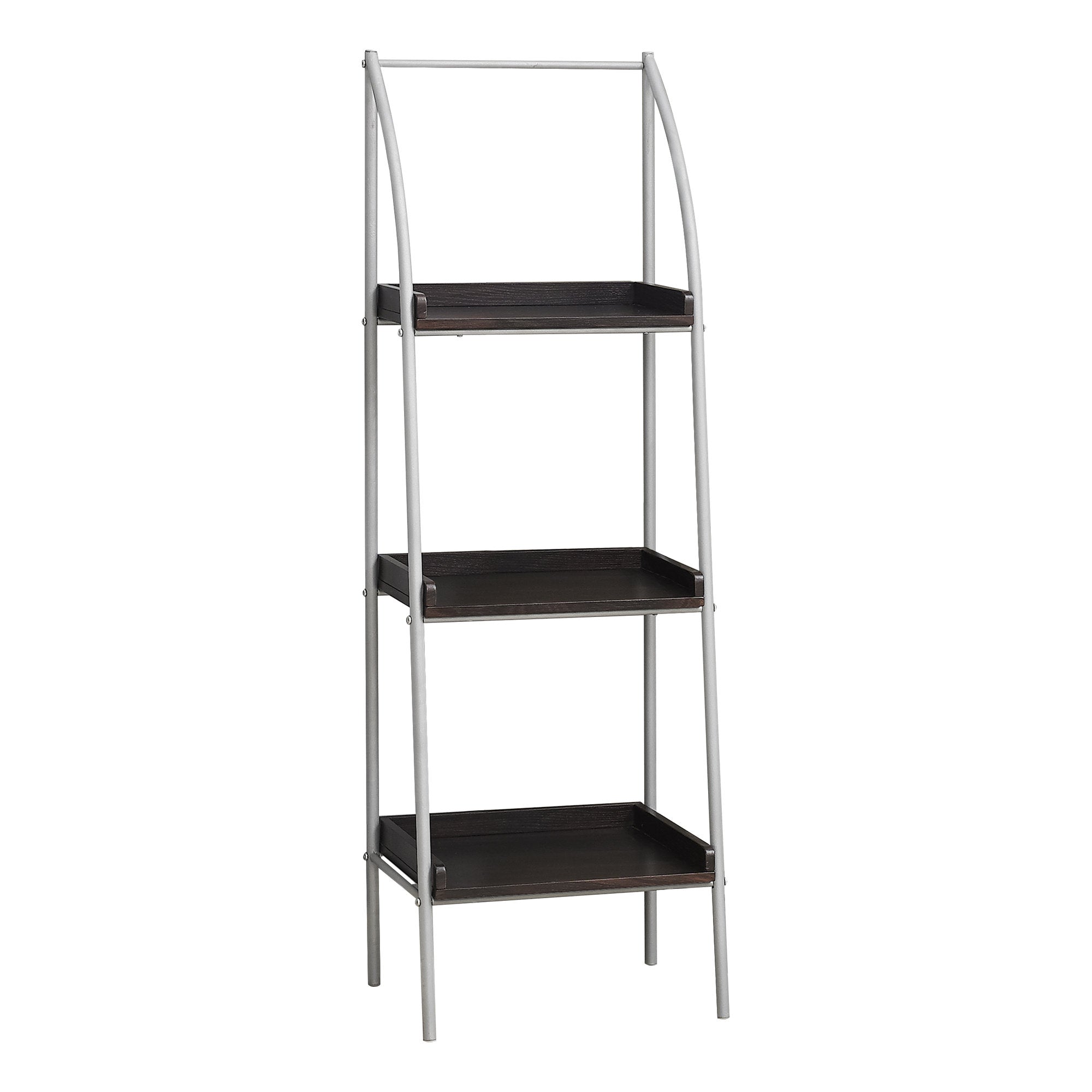12" x 16" x 48" Cappuccino  Silver  Mdf  Metal   Bookshelf