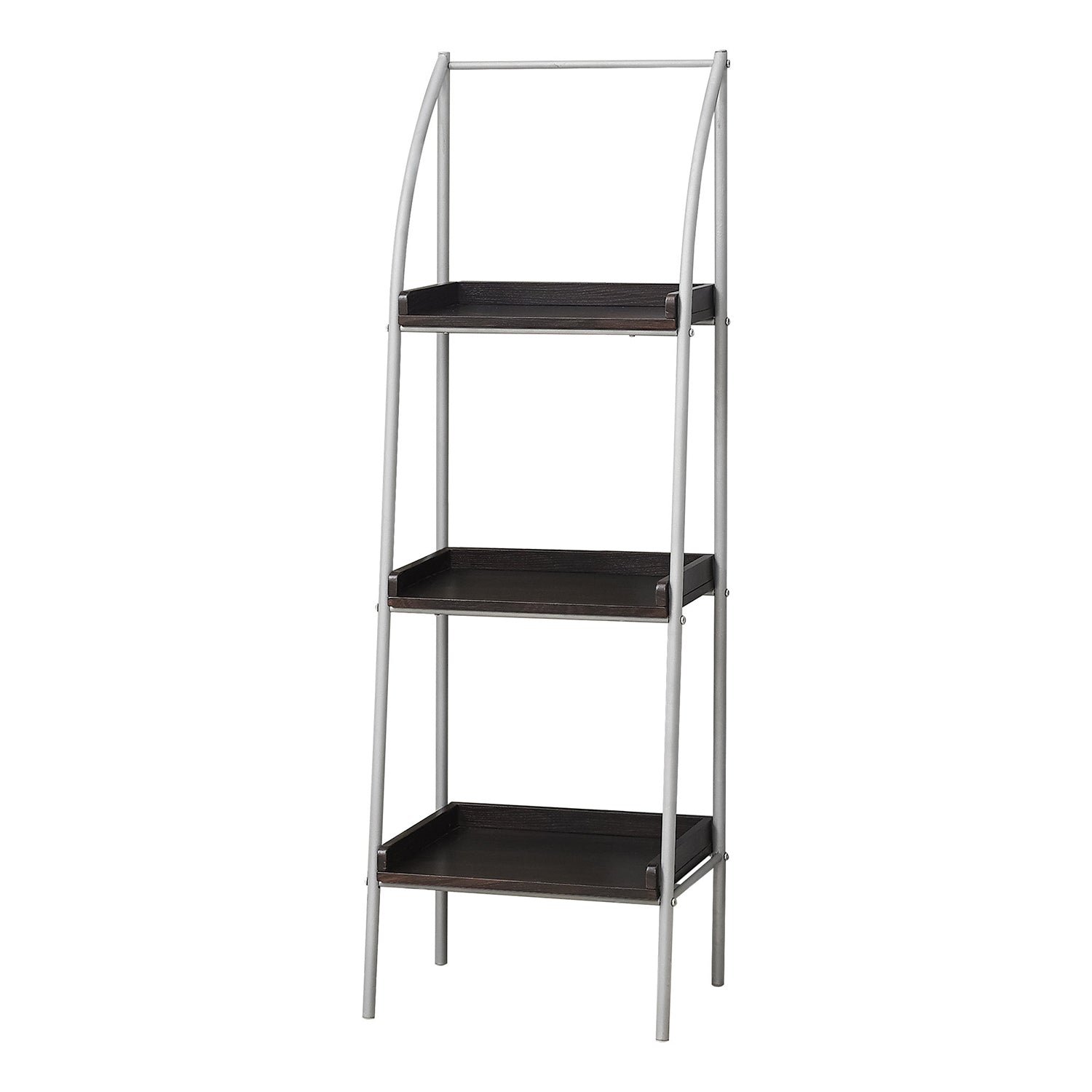 12" x 16" x 48" Cappuccino  Silver  Mdf  Metal   Bookshelf