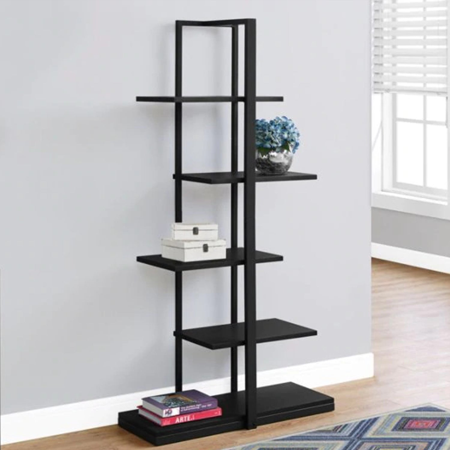 13" x 32" x 60" Black  Mdf  Metal   Bookshelf