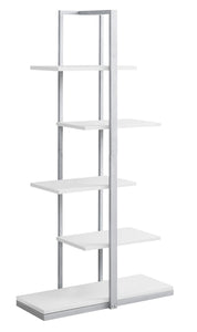 13" x 32" x 60" White  Silver  Mdf  Metal   Bookshelf