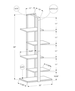 13" x 32" x 60" White  Silver  Mdf  Metal   Bookshelf