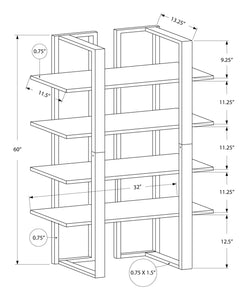 60" 4 Tier Bookcase WhitewithSilver Metal