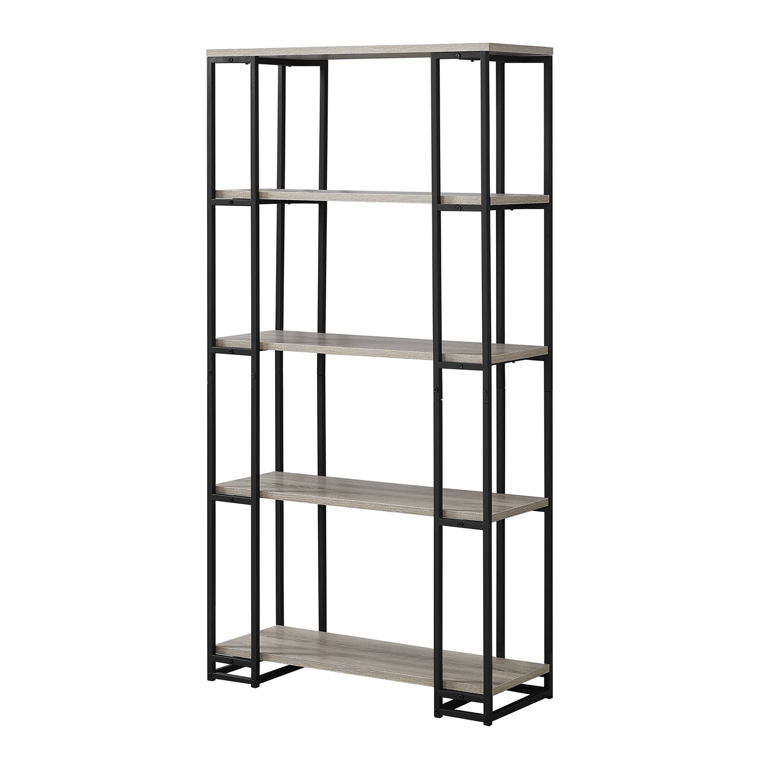 12.5" x 32" x 62" Dark Taupe Black Mdf Metal  Bookcase