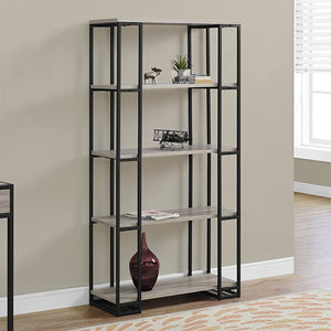 12.5" x 32" x 62" Dark Taupe Black Mdf Metal  Bookcase