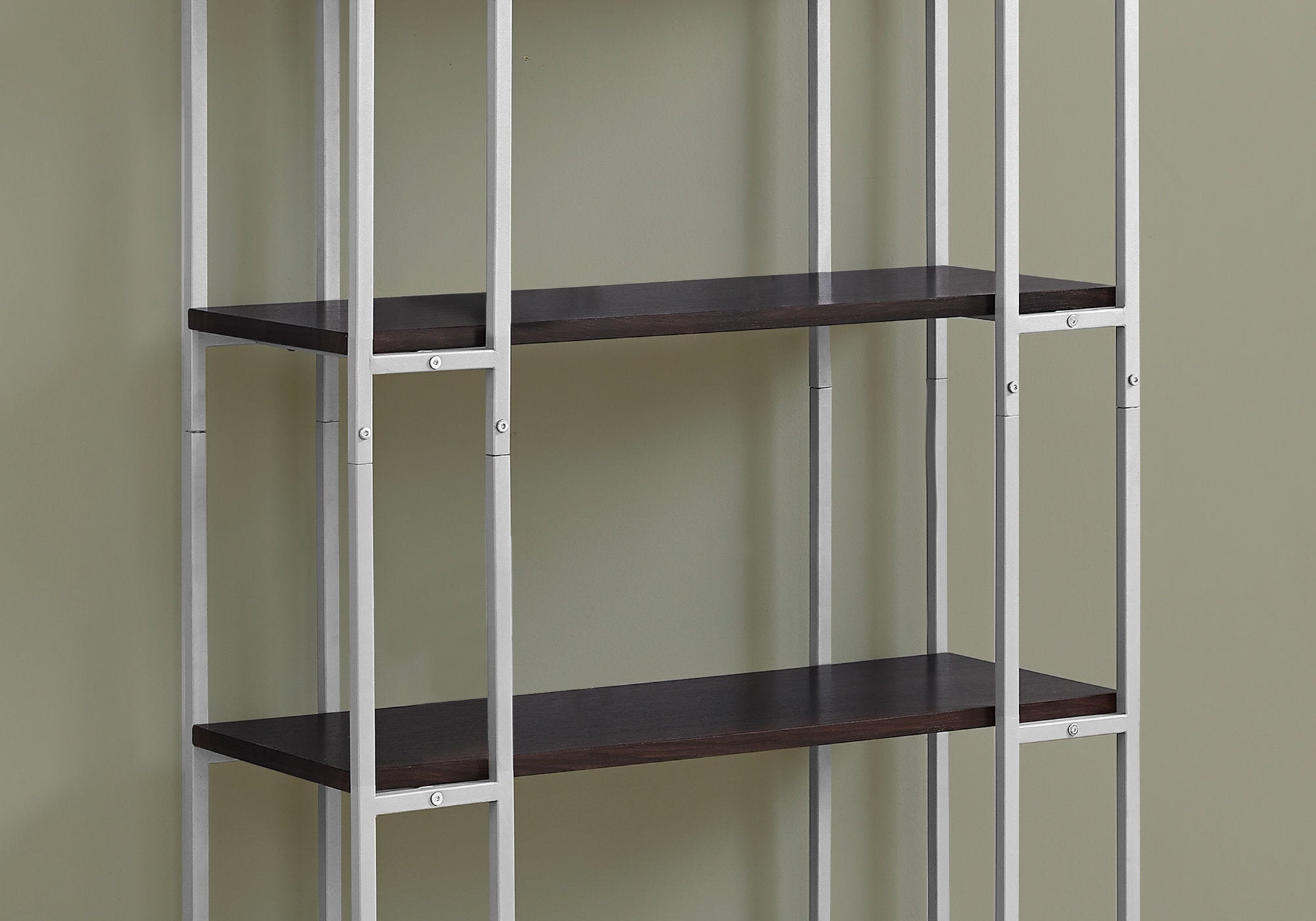 12.5" x 32" x 62" Cappuccino Silver Mdf Metal  Bookcase