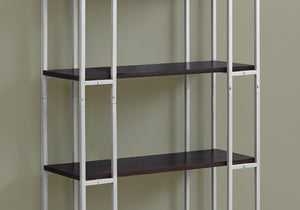12.5" x 32" x 62" Cappuccino Silver Mdf Metal  Bookcase