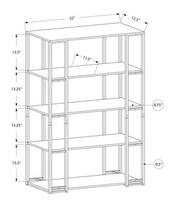 12.5" x 32" x 62" Cappuccino Silver Mdf Metal  Bookcase
