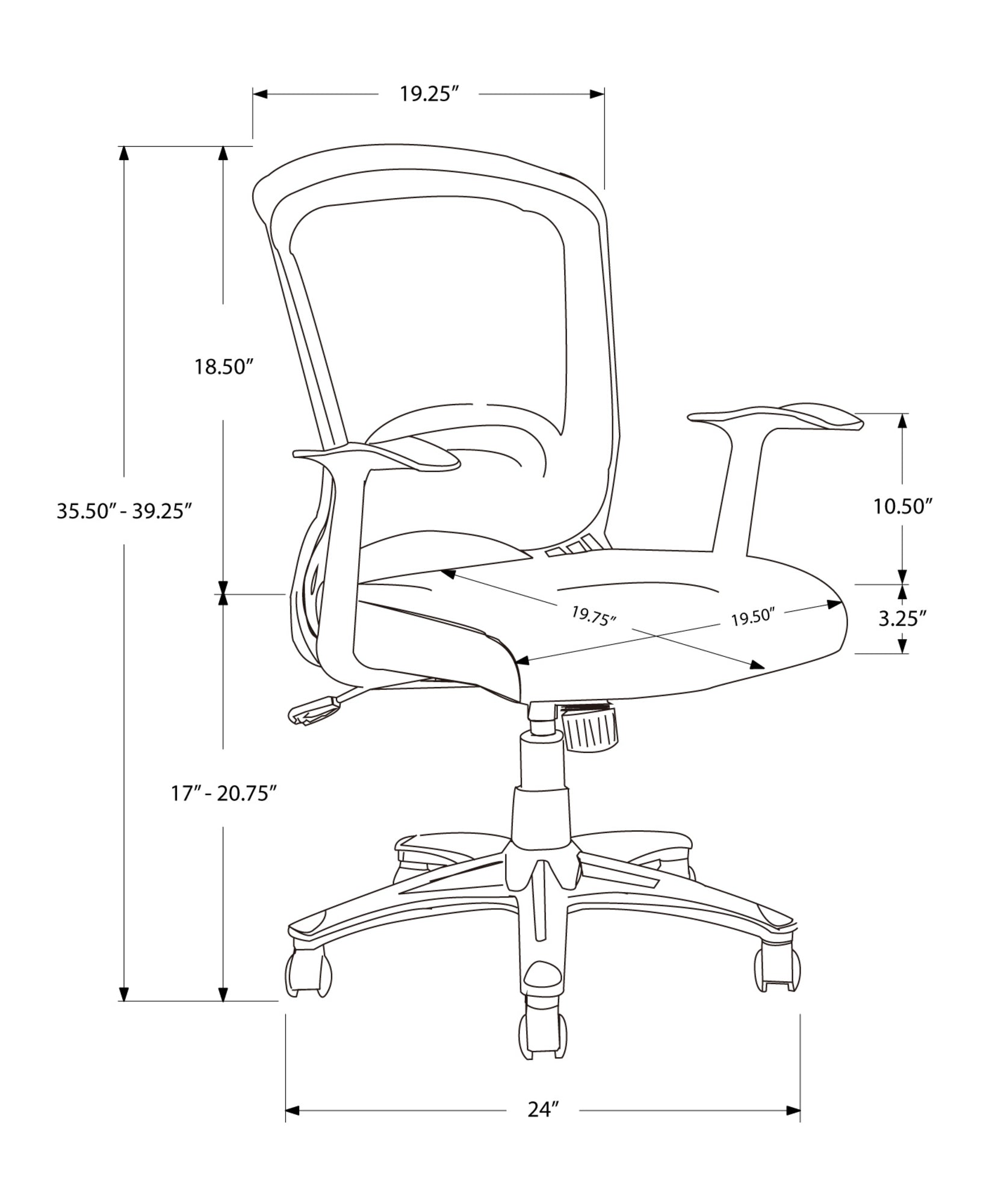 23.75" x 24.5" x 74.75" Black  Foam  Metal  Nylon  Office Chair