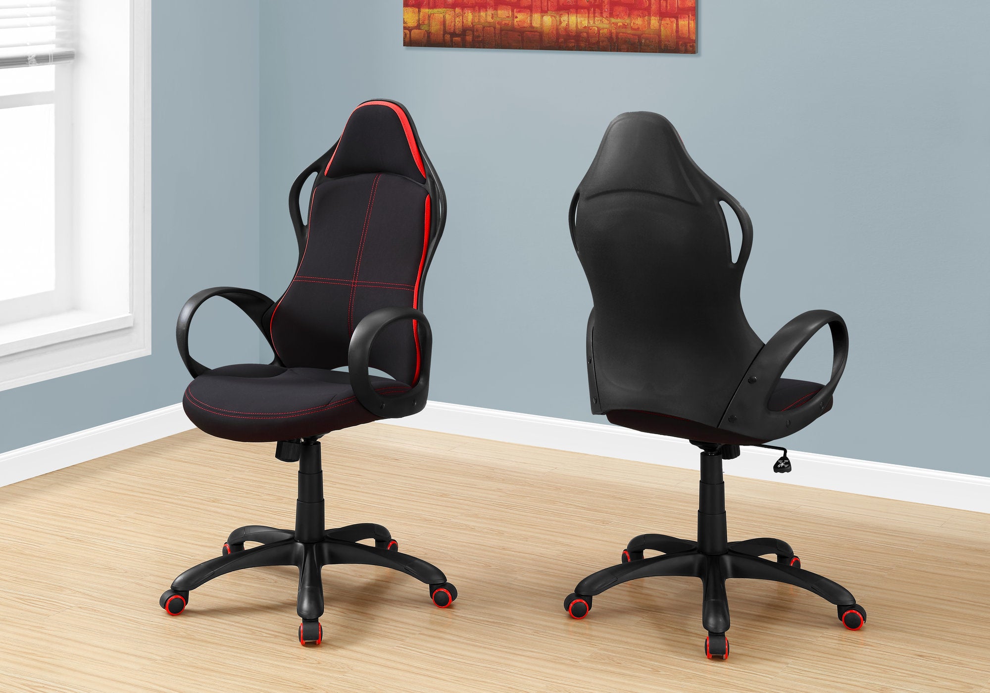 46" Black and Red Fabric  MDF  Metal  Polypropylene Multi Position Office Chair