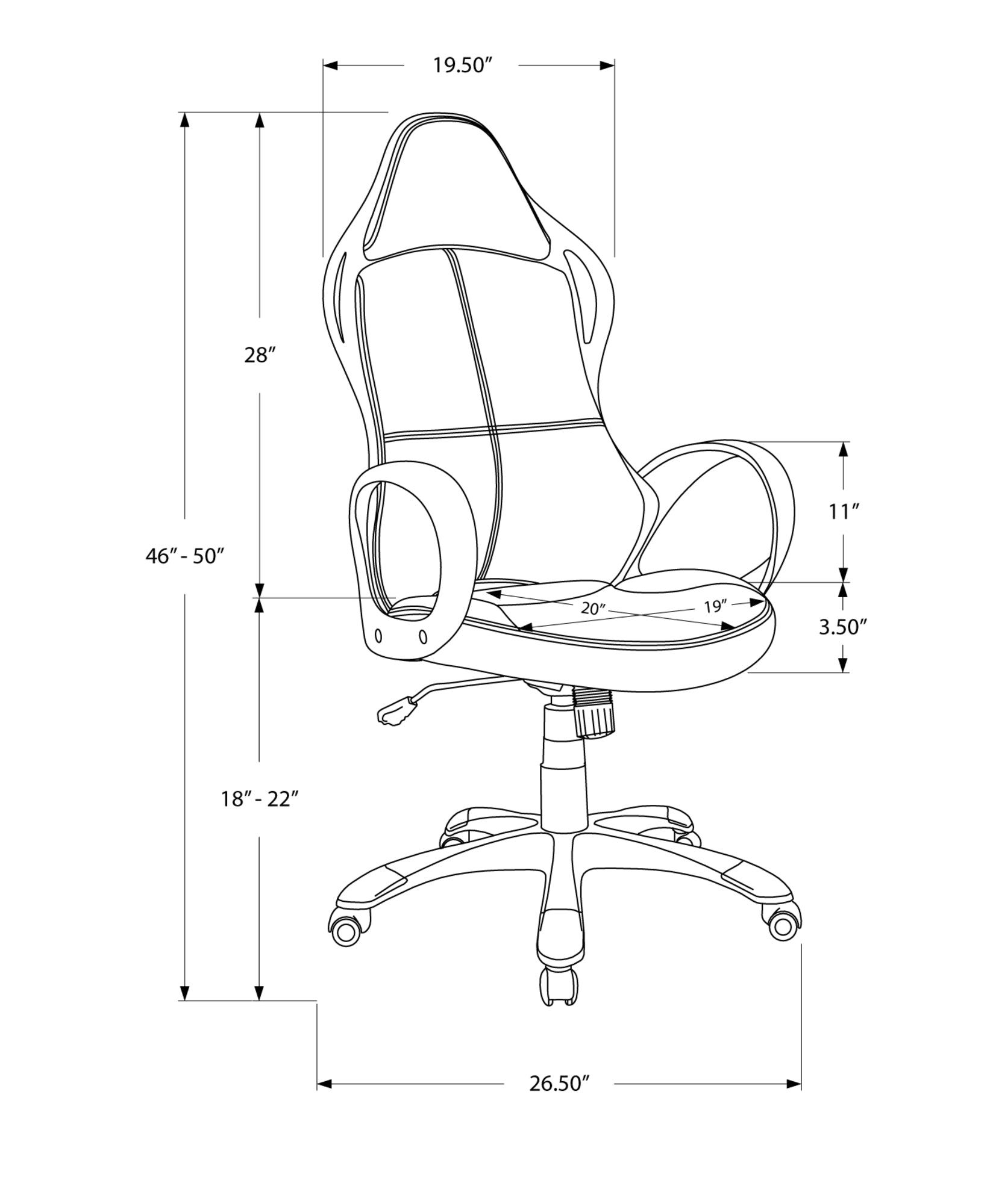 46" Black and Red Fabric  MDF  Metal  Polypropylene Multi Position Office Chair