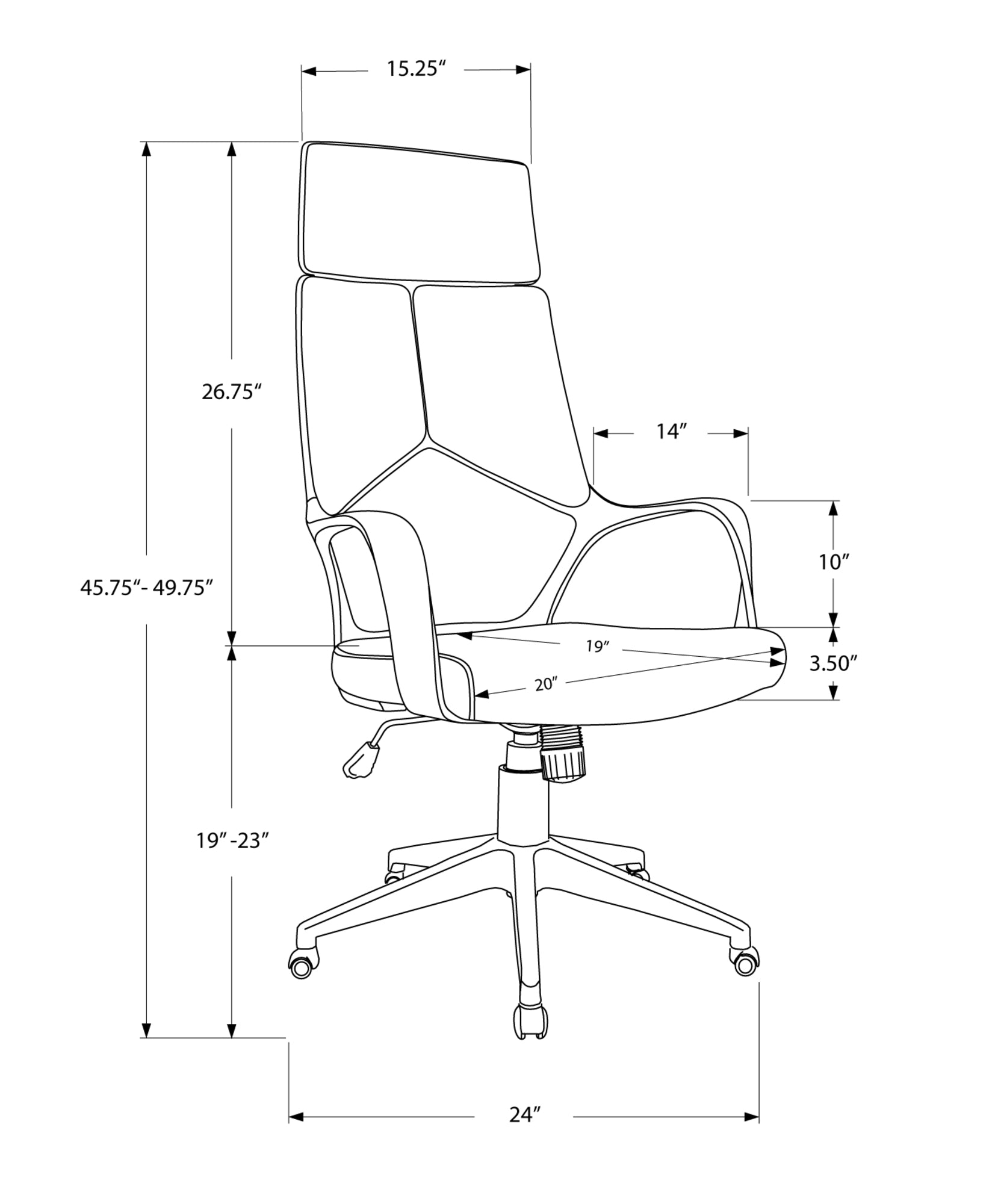 45.75" Foam  White Polypropylene  MDF  and Metal High Back Office Chair