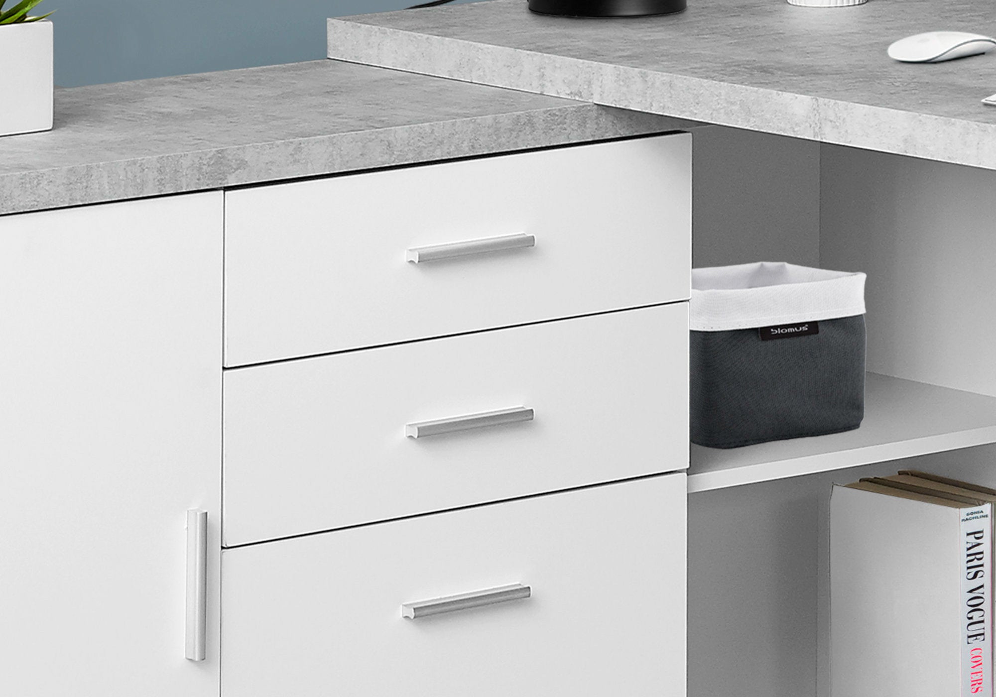 57" x 57" x 29.75" White Grey Silver Particle Board Hollow Core Metal  Computer Desk