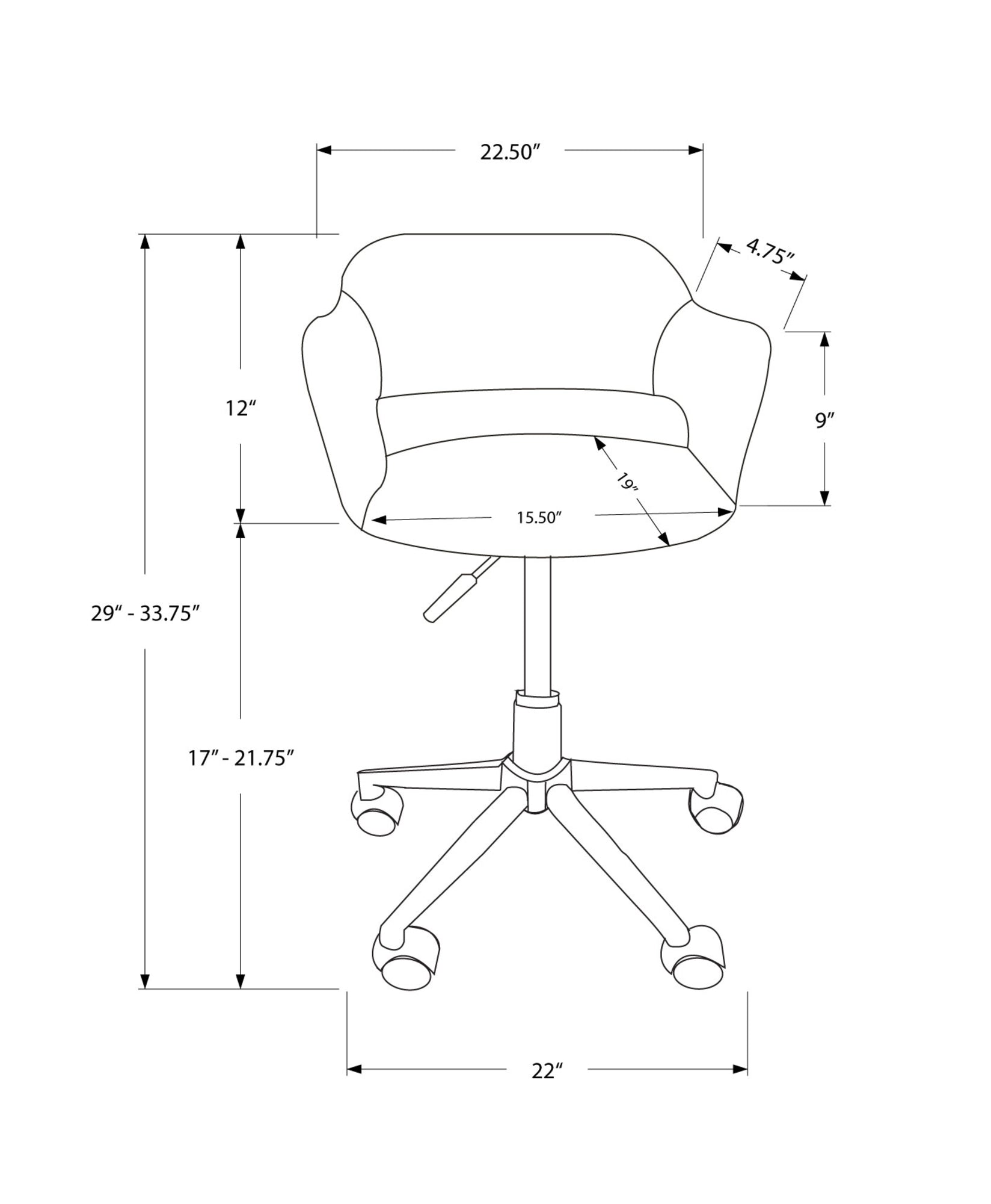 21" x 22.5" x 29" BlackChrome Metal Hydraulic Lift Base  Office Chair