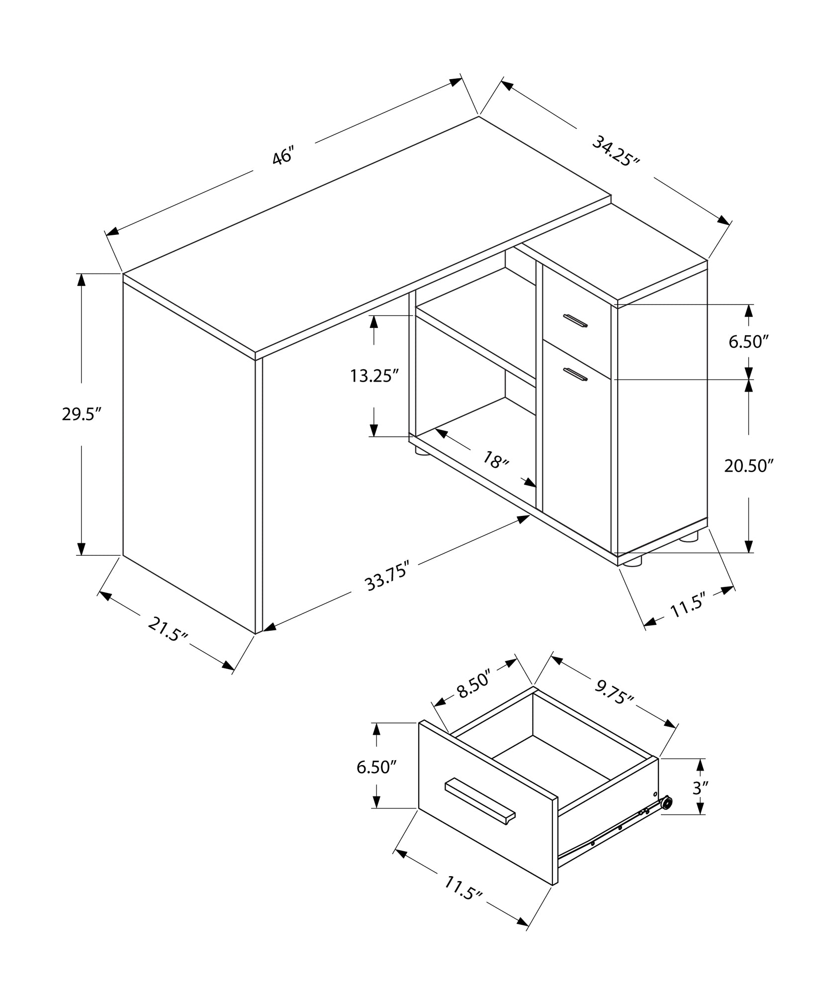 29.5" Grey Particle Board and Laminate Computer Desk with a Storage Cabinet