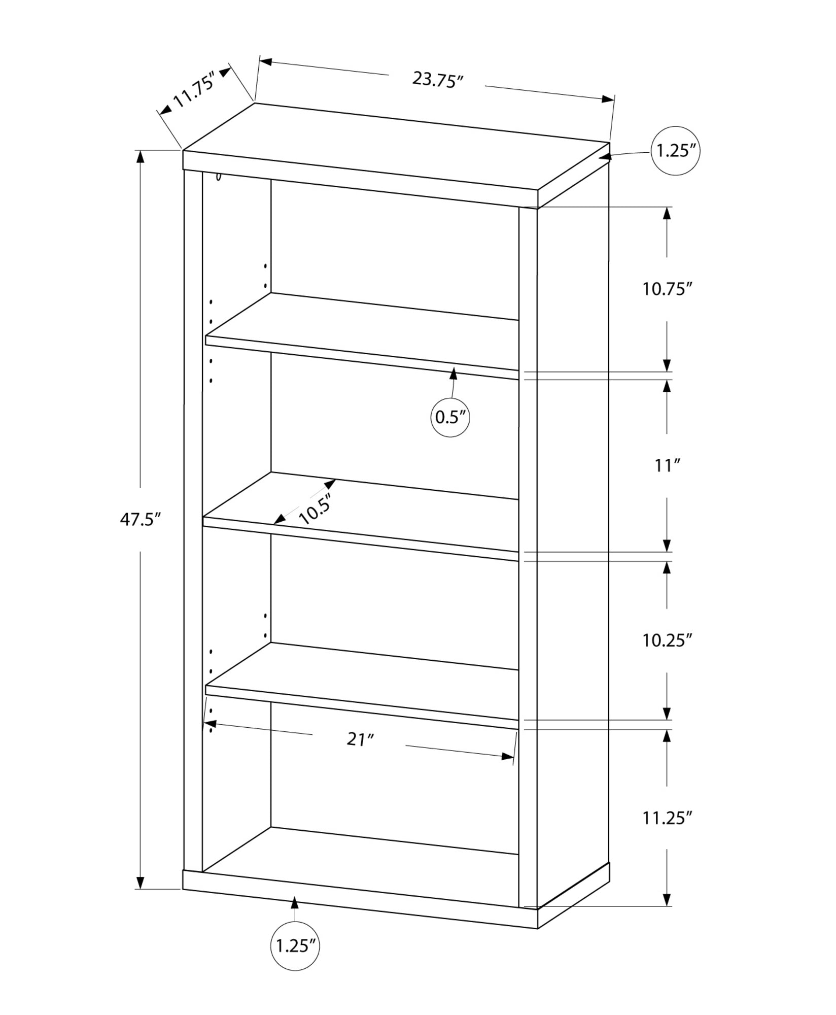 11.75" x 23.75" x 47.5" Taupe Particle Board Adjustable Shelves  Bookshelf