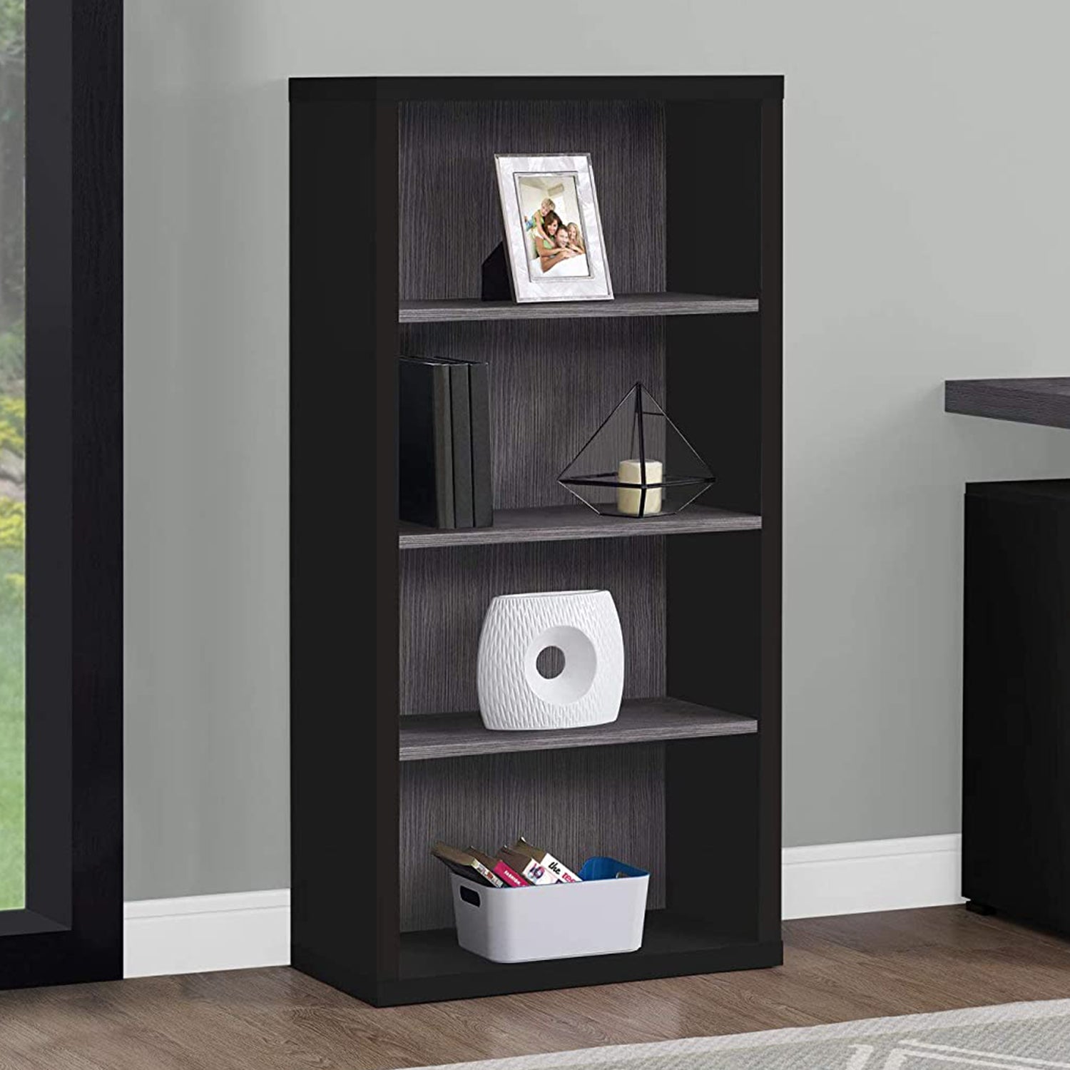 11.75" x 23.75" x 47.5" Black Grey Particle Board Adjustable Shelves  Bookshelf