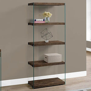 12" x 24" x 58.75" Brown Particle Board Tempered Glass  Bookcase