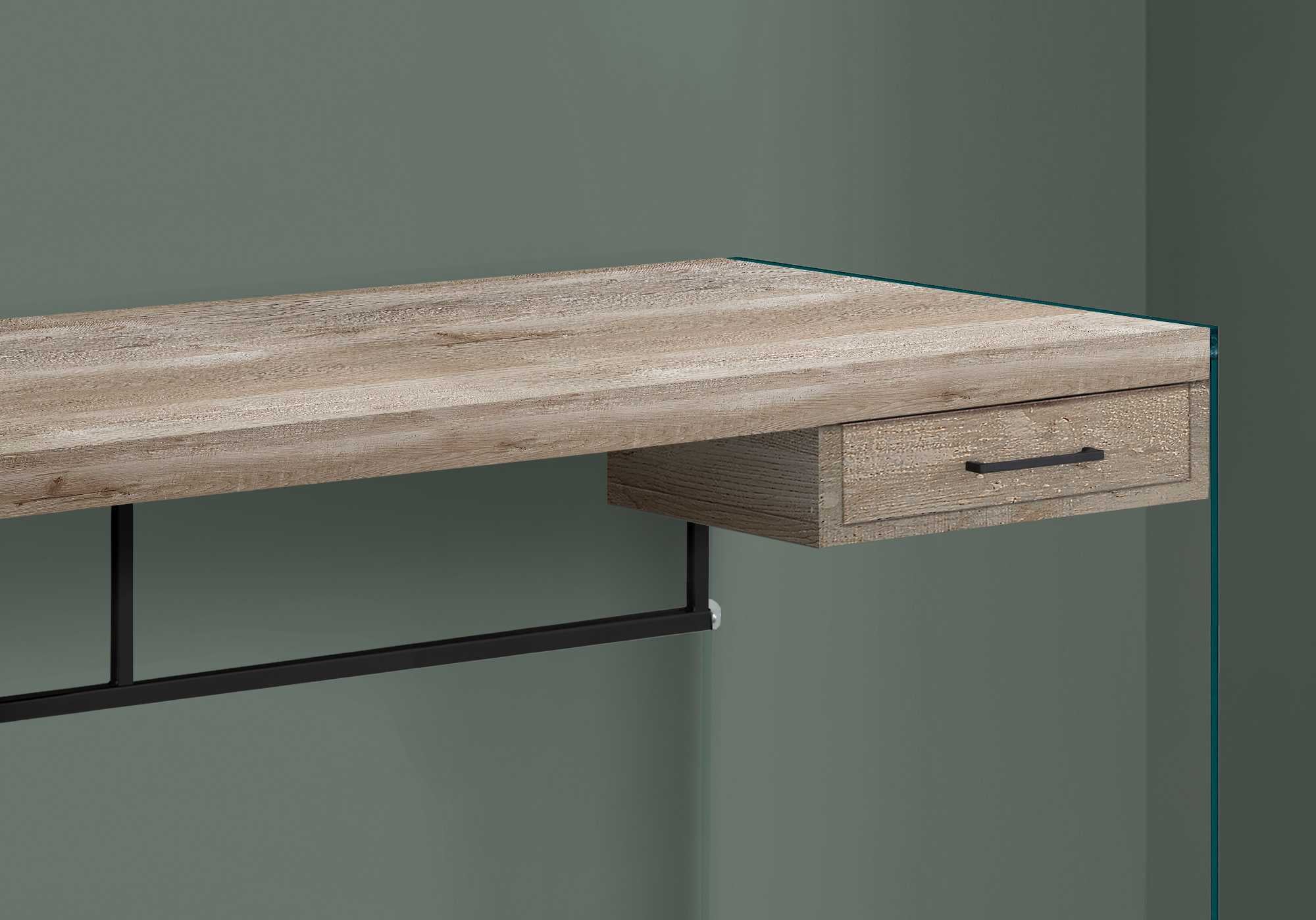 48" Taupe Reclaimed Wood with Glass Panels Computer Desk