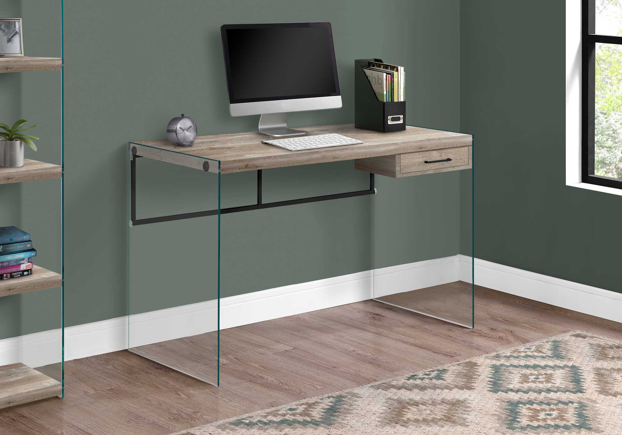 48" Taupe Reclaimed Wood with Glass Panels Computer Desk