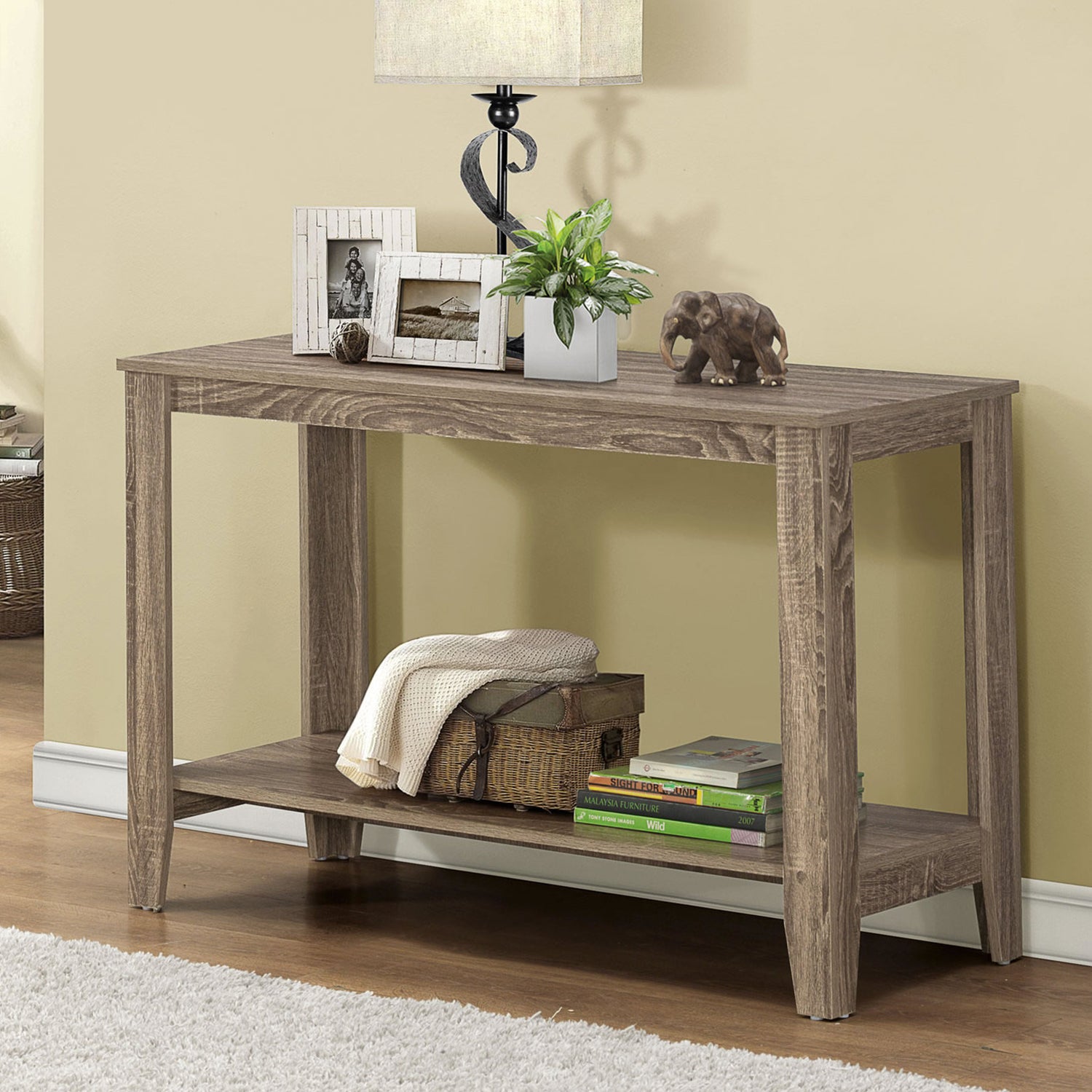 18" x 44" x 28" Dark Taupe Finish Accent Table