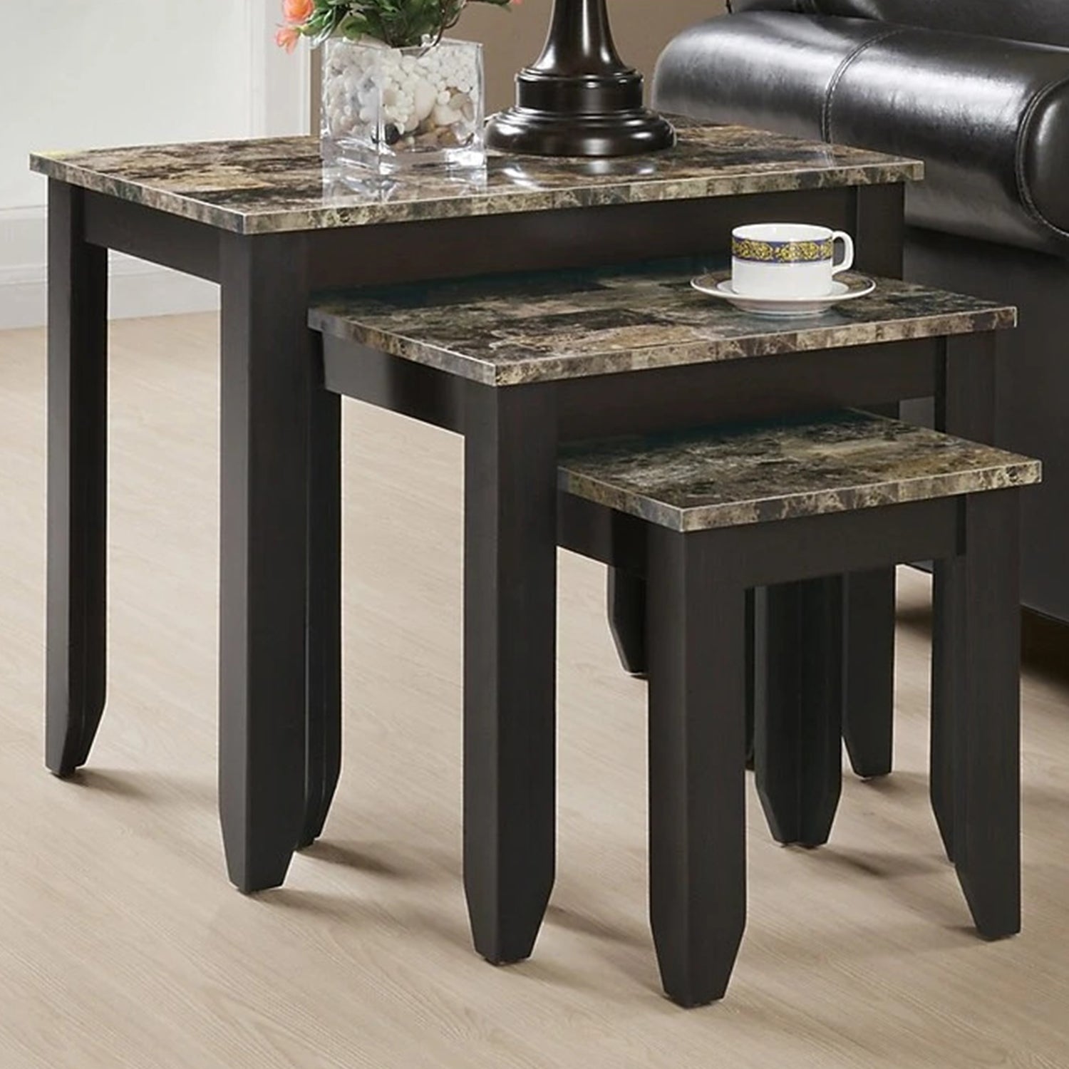 41.25" x 56.25" x 51.5" Cappuccino Particle Board 3pcs Nesting Table Set