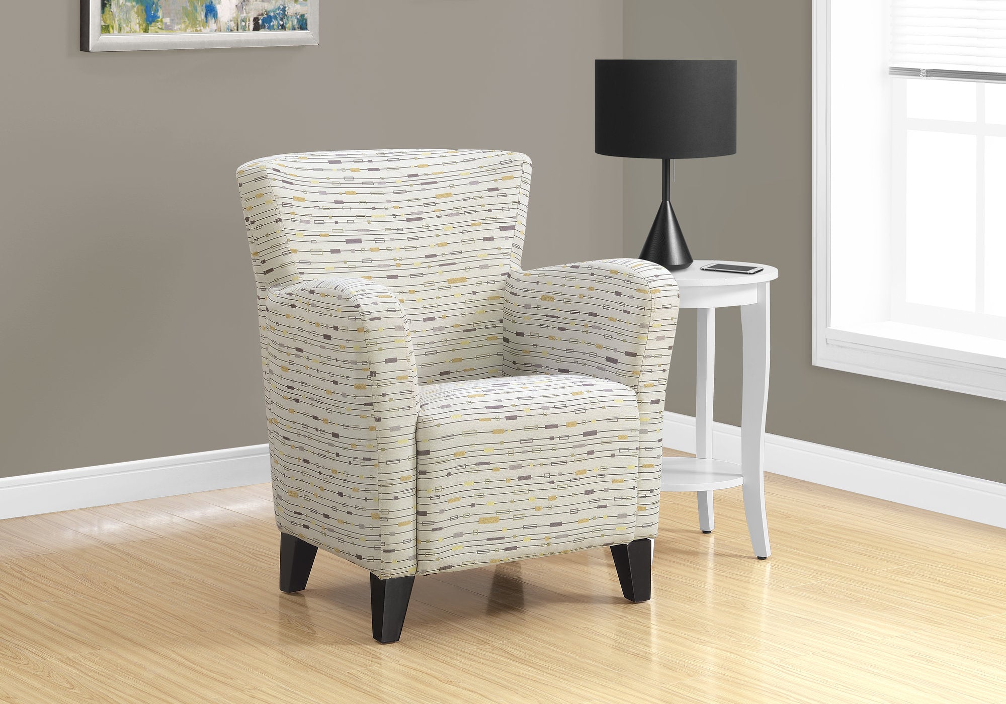 Earth Tone Graphic Pattern Fabric Accent Chair