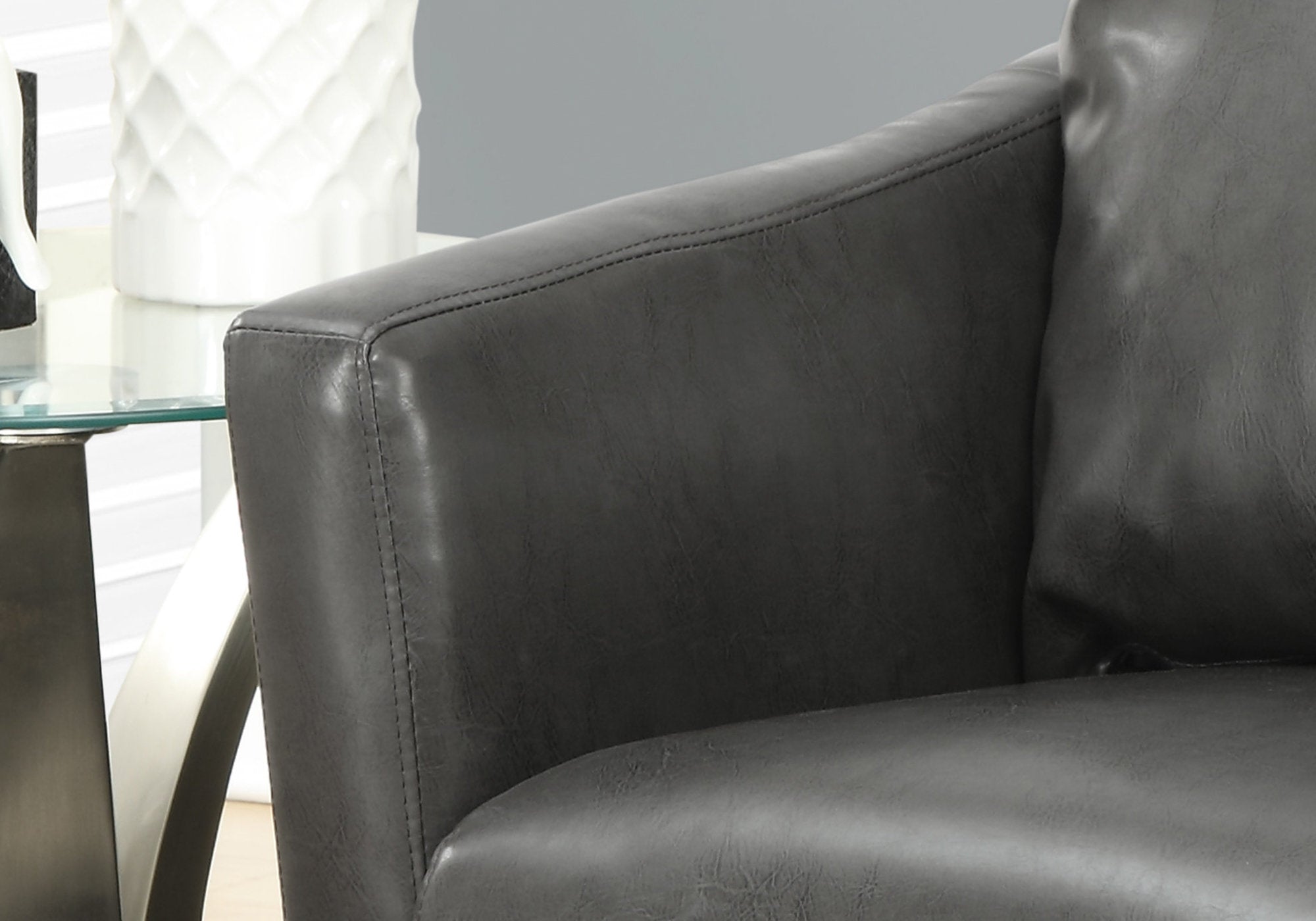 33" x 29.75" x 35" Charcoal Grey Leather-Look Accent Chair