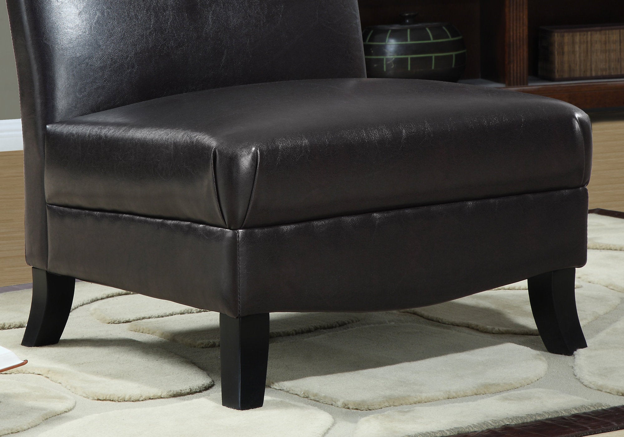 32.5" x 26" x 33" Brown Black Leather-Look Foam Accent Chair with Solid Wood Frame