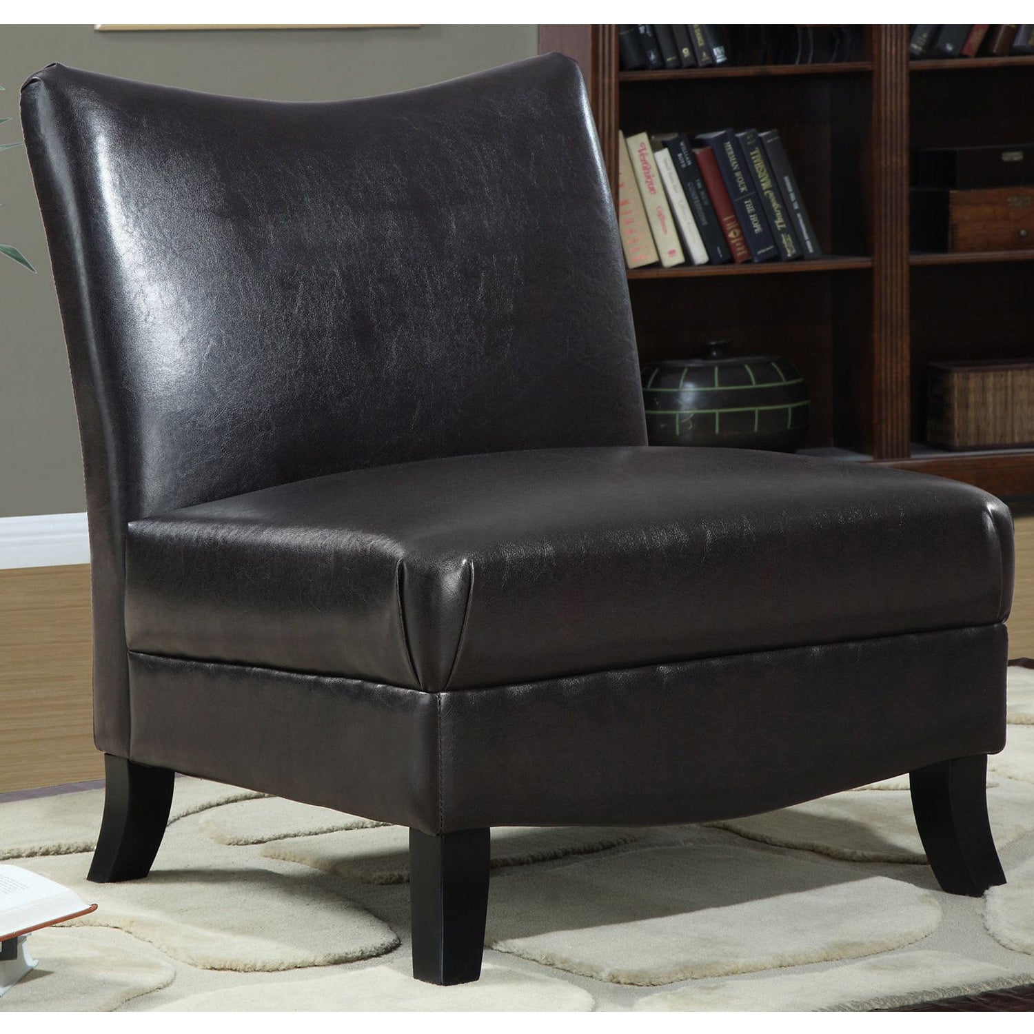 32.5" x 26" x 33" Brown Black Leather-Look Foam Accent Chair with Solid Wood Frame