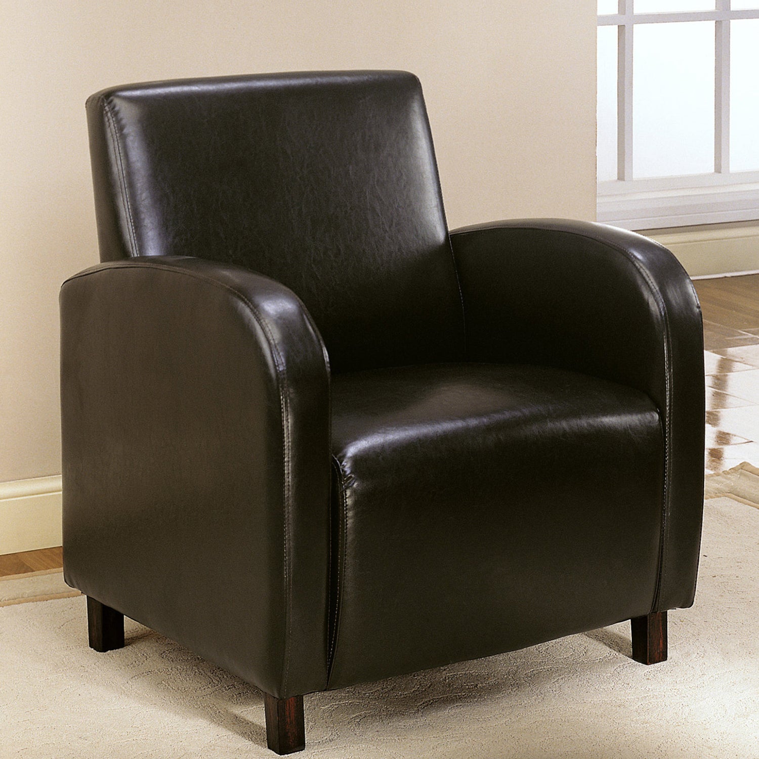 29" x 27.5" x 32.5" Brown Leather-Look Foam Accent Chair with Solid Wood Frame