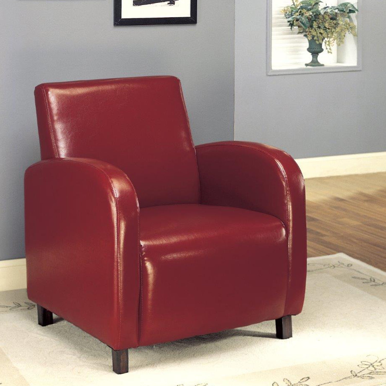 29" x 27.5" x 32.5" Red Leather-Look Foam Accent Chair with Solid Wood Frame