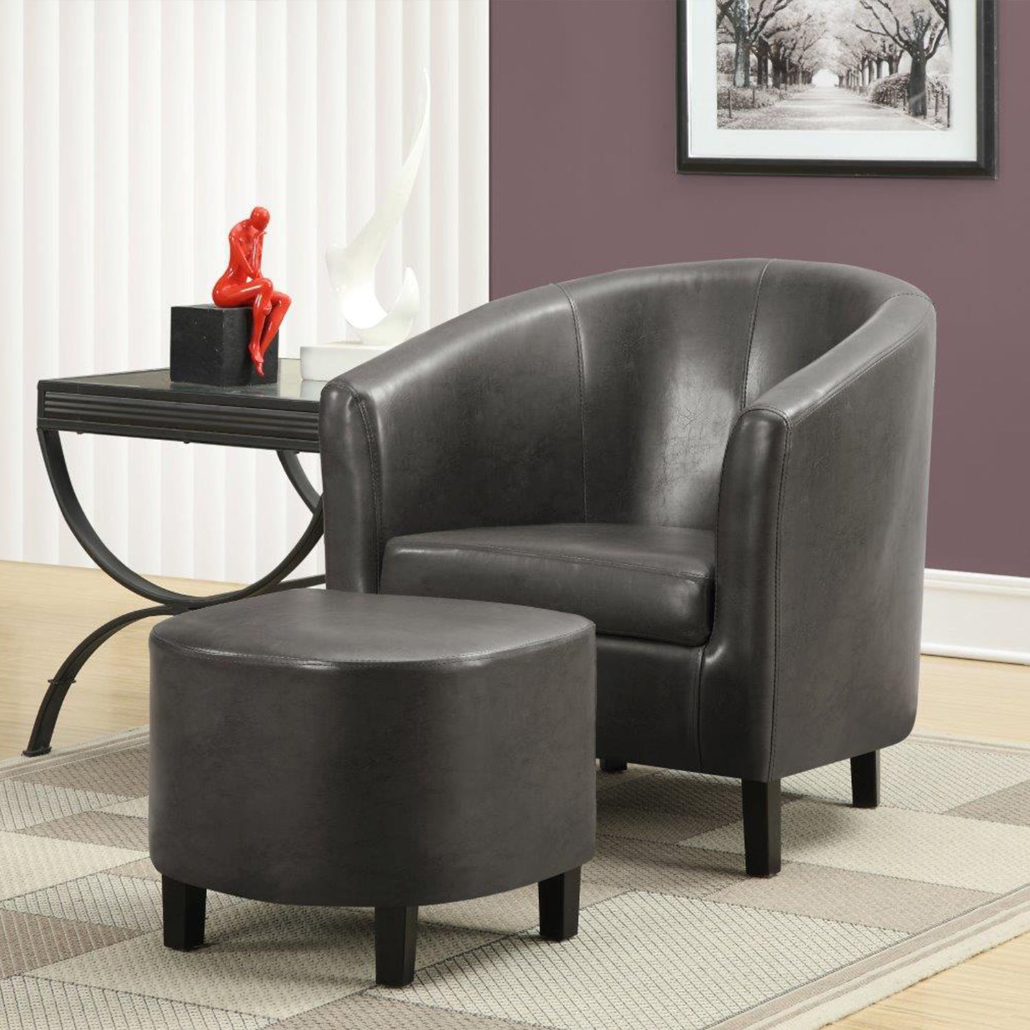 45.5" x 49" x 45.5" Charcoal Black Leather-Look Foam Accent Chair with Solid Wood Frame