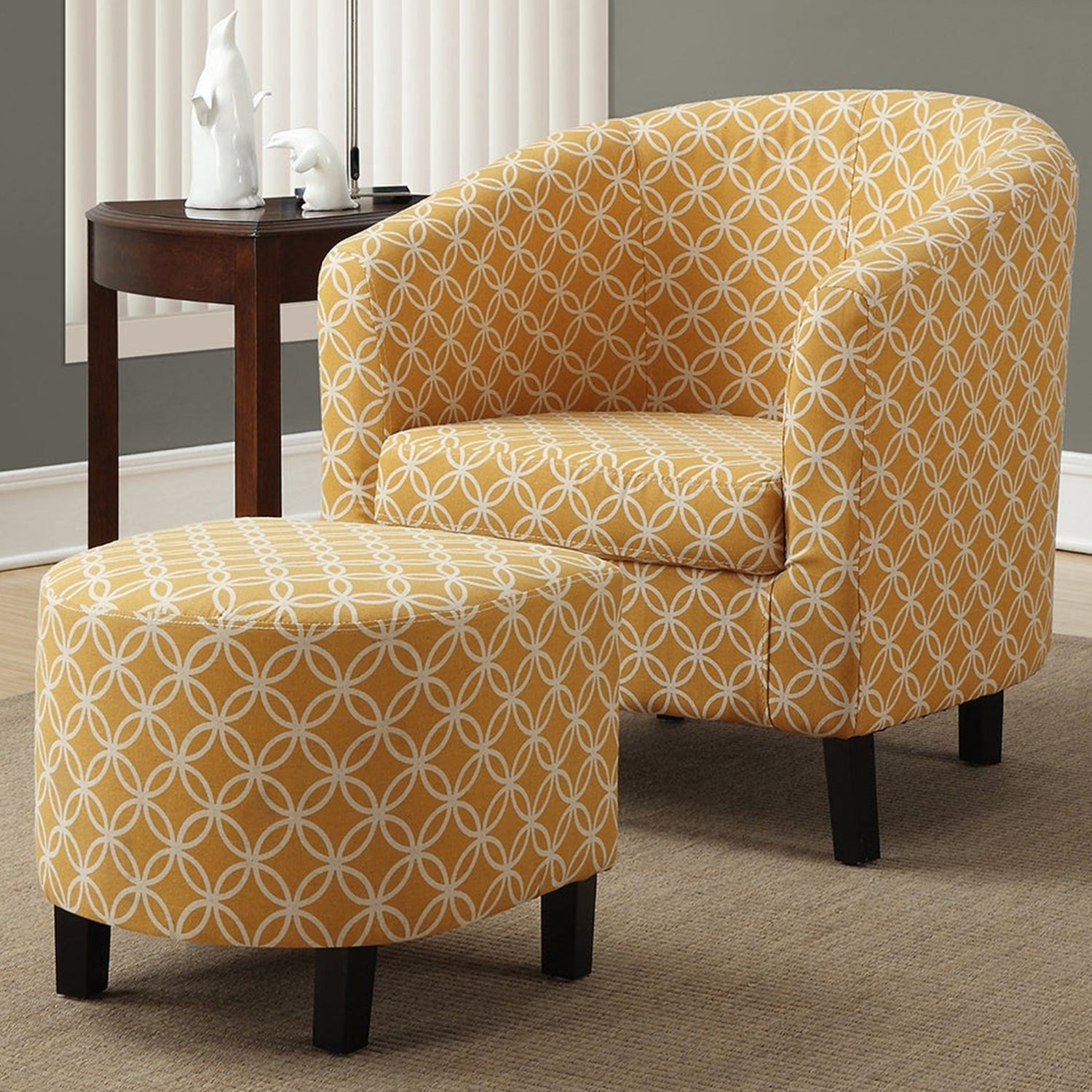 45.5" x 49" x 45.5" Yellow Cotton Linen Foam Accent Chair with Black Solid Wood Frame